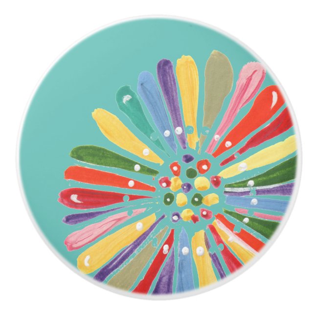 Whimsical Multi Color Watercolor Daisy Blume Keramikknauf (Vorderseite)