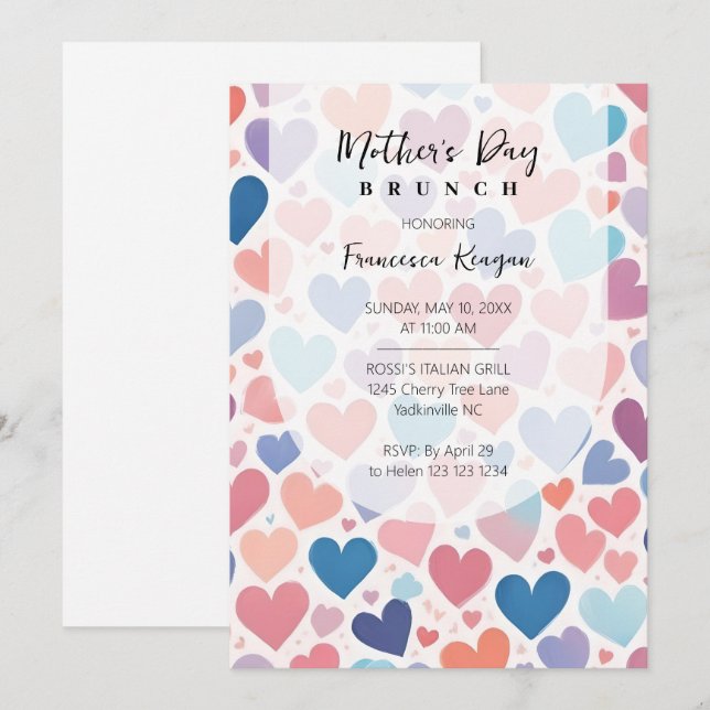 Whimsical Multicolored Hearts Mothers Day Party Einladung (Vorne/Hinten)