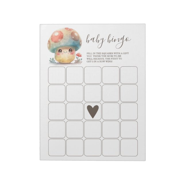 Whimsical Mushroom Baby Bingo Notizblock (Rotiert)
