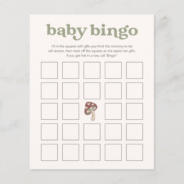 Whimsical Mushroom Baby Showgame | Bingo Green (Vorderseite)