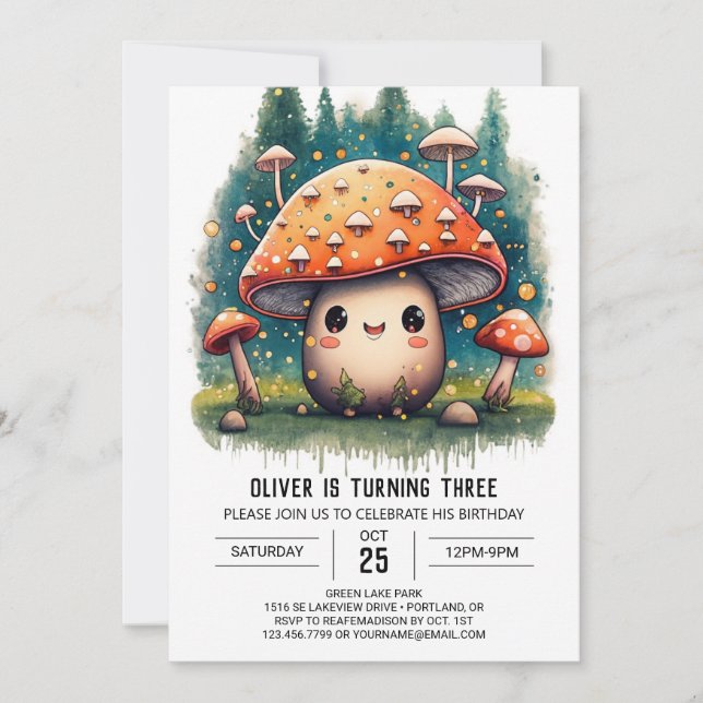 Whimsical Mushroom bearbeitbar Geburtstag Einladun Einladung (Vorderseite)