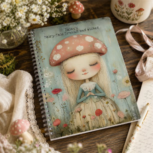 Whimsical Mushroom Faia in einer Blume Meadow Cust Notizbuch