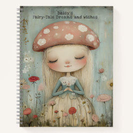 Whimsical Mushroom Faia in einer Blume Meadow Cust Notizbuch
