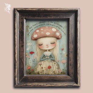 Whimsical Mushroom Faia in einer Blume Wiesen Kuns Poster