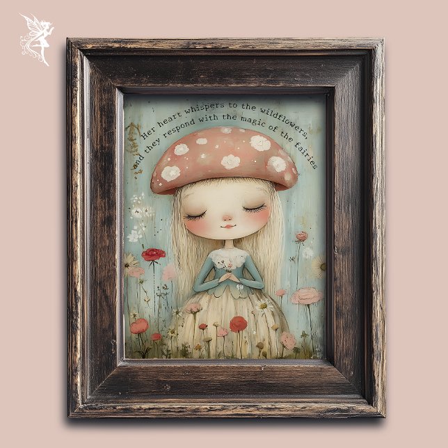 Whimsical Mushroom Faia in einer Blume Wiesen Kuns Poster (Von Creator hochgeladen)