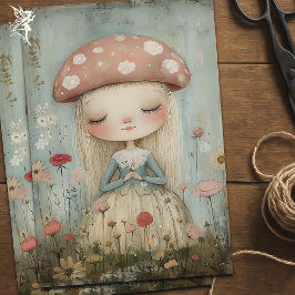 Whimsical Mushroom Faia in einer Blume Wiesen Kuns Seidenpapier