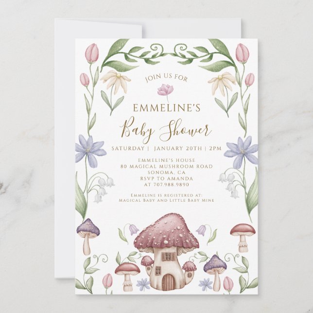 Whimsical Mushroom Forest Baby Shower Einladung (Vorderseite)