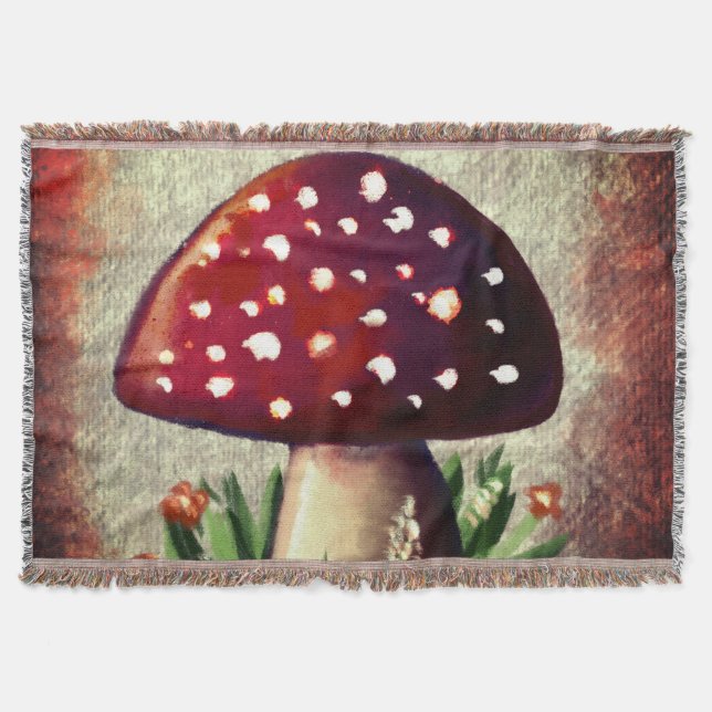 Whimsical Mushroom & Fungi Motif – Nature-Inspired Decke (Vorderseite)