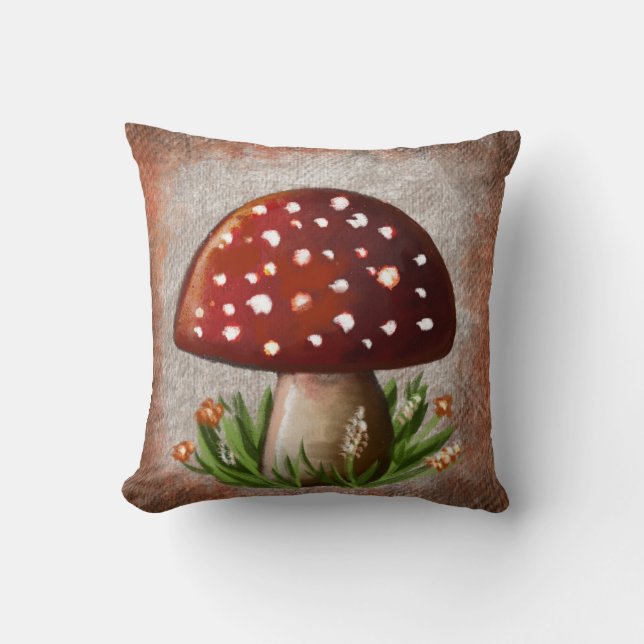 Whimsical Mushroom & Fungi Motif – Nature-Inspired Kissen (Vorderseite)