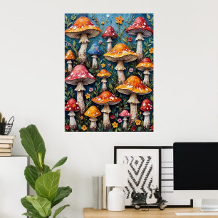 Whimsical Mushroom Garden Poster