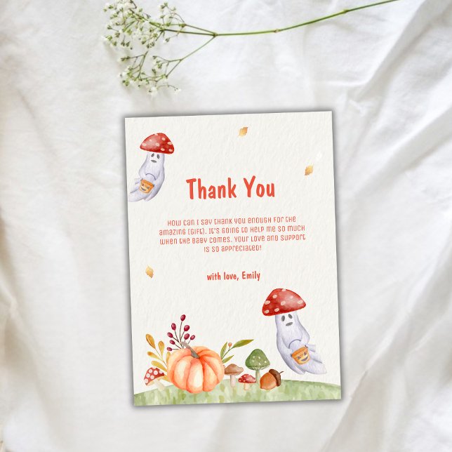 Whimsical Mushroom Ghost Fall Baby Dusche Dankeskarte (Whimsical Mushroom Ghost Fall Baby Shower Thank You Card)