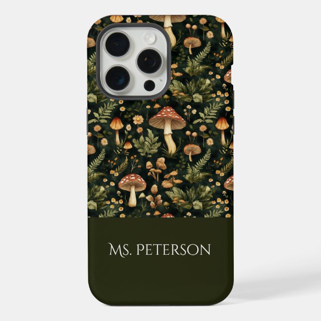 Whimsical Mushroom Pattern Individuelle Name iPhone Hülle (Rückseite)