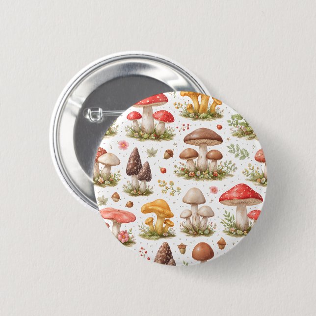 Whimsical Mushroom Pattern – Vintage Botanical  Button (Vorne & Hinten)