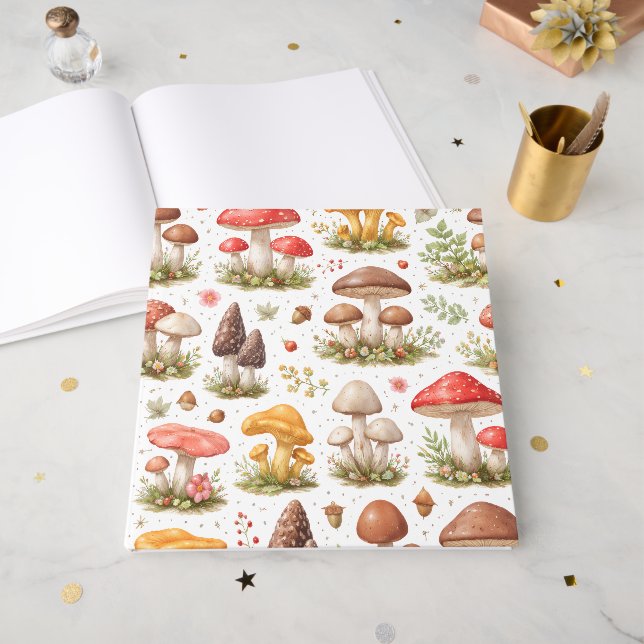 Whimsical Mushroom Pattern – Vintage Botanical  Gästebuch (Vorderseite offen)