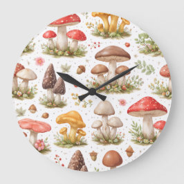 Whimsical Mushroom Pattern – Vintage Botanical  Große Wanduhr