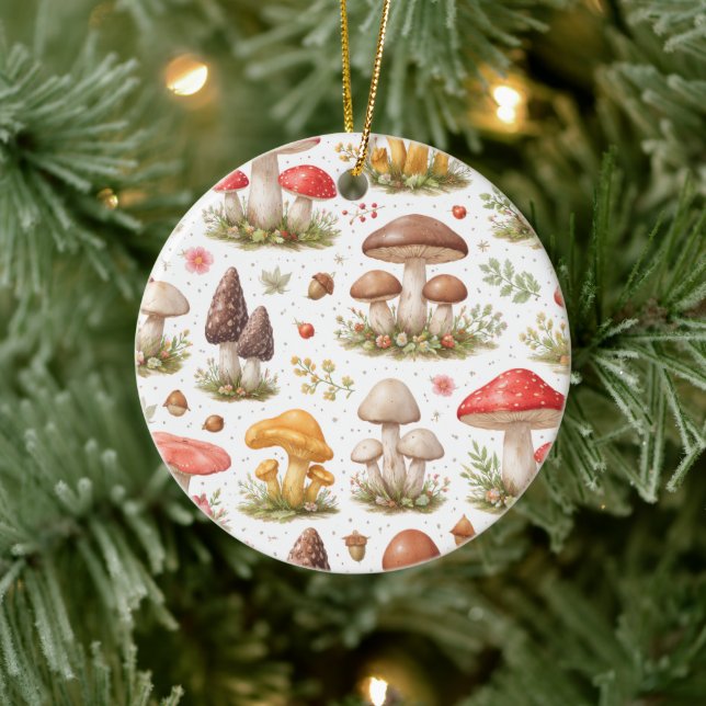 Whimsical Mushroom Pattern – Vintage Botanical  Keramik Ornament (Baum)