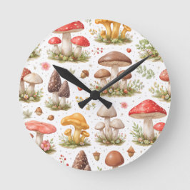 Whimsical Mushroom Pattern – Vintage Botanical  Runde Wanduhr