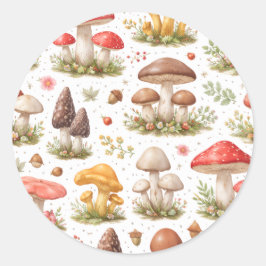 Whimsical Mushroom Pattern – Vintage Botanical  Runder Aufkleber