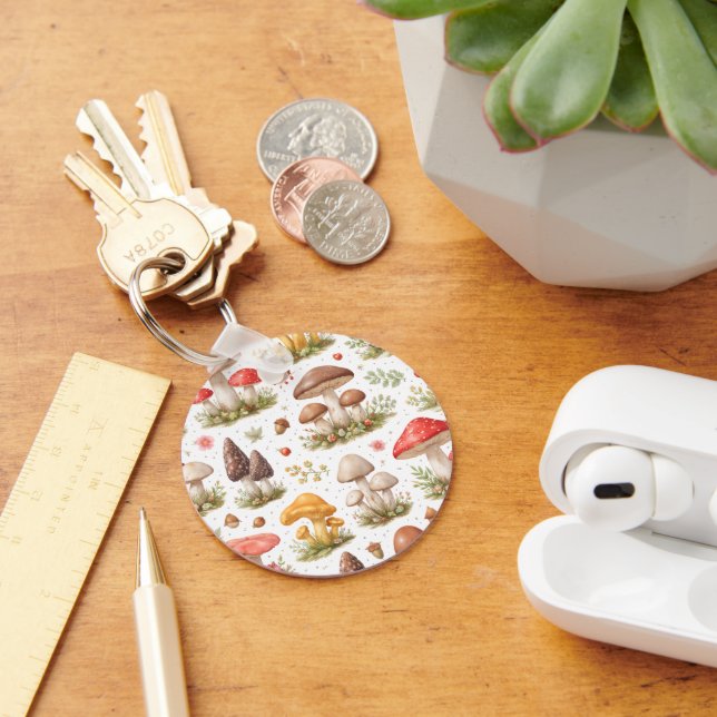Whimsical Mushroom Pattern – Vintage Botanical  Schlüsselanhänger (Schreibtisch)