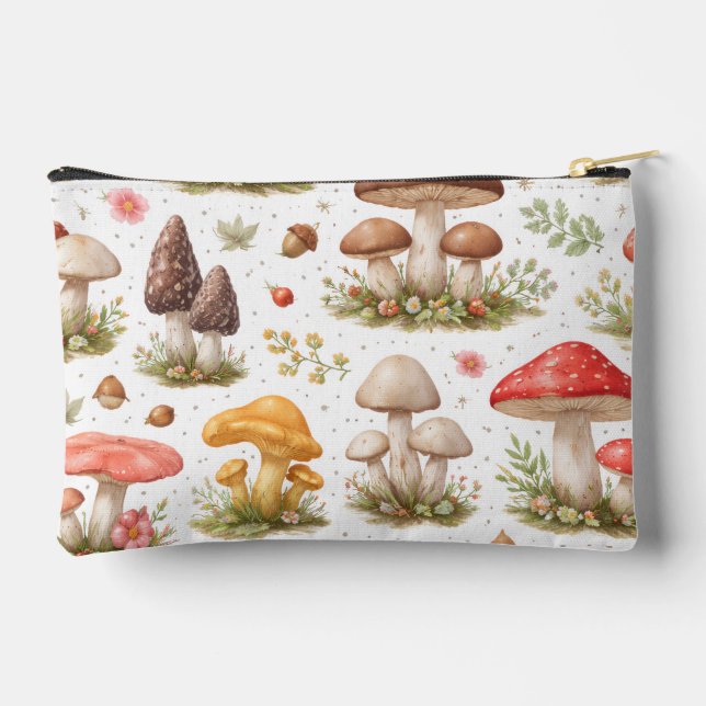 Whimsical Mushroom Pattern – Vintage Botanical  Zubehörtasche (Rückseite)