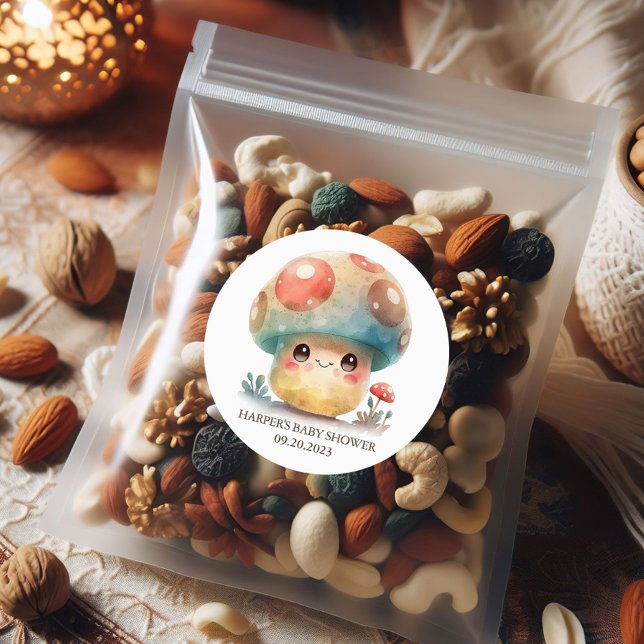 Whimsical Mushroom Runder Aufkleber (Get ready to put the fun back in to fungi with this delicious mushroom party theme. )