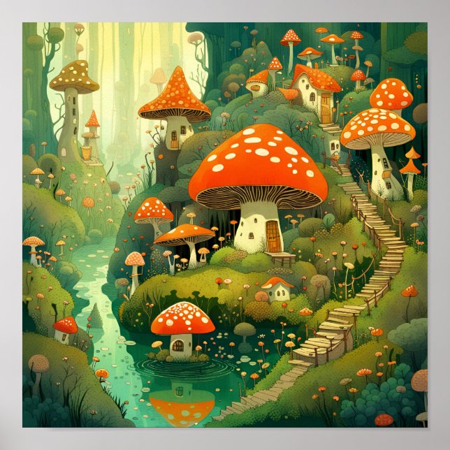 Whimsical Mushroom Village Poster (Vorne)