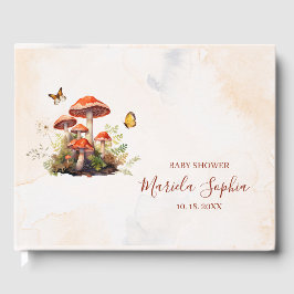 Whimsical Mushroom Watercolor Babydusche Gästebuch