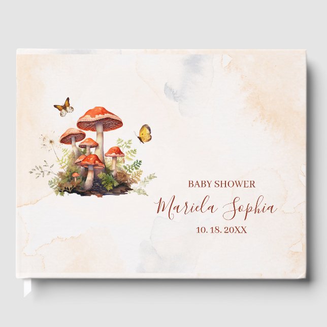 Whimsical Mushroom Watercolor Babydusche Gästebuch (Vorderseite)