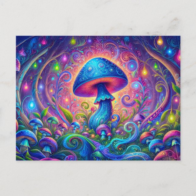 Whimsical Mushroom World Psychedelic Nature Fantas Postkarte (Vorderseite)