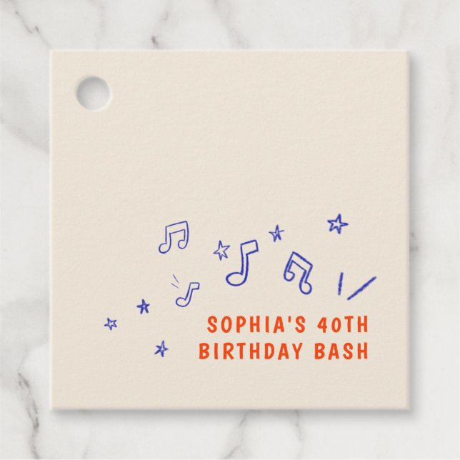 Whimsical Musical Note Illustrations 40. Geburtsta Geschenkanhänger (Vorderseite)