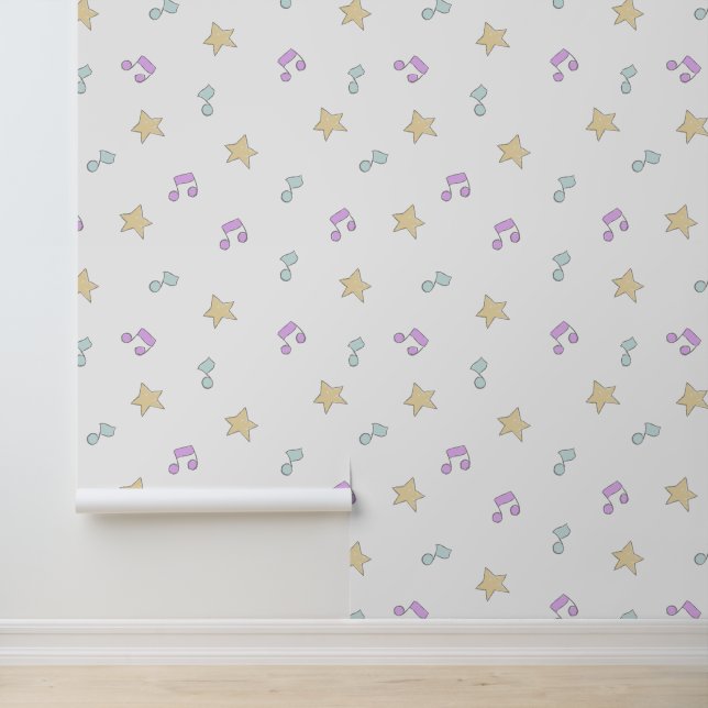 Whimsical Musical Notes and Stars Pastellmuster Tapete (Anwendung)