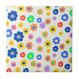 Whimsical Mustard & Black Floral Retro fröhlich Fliese