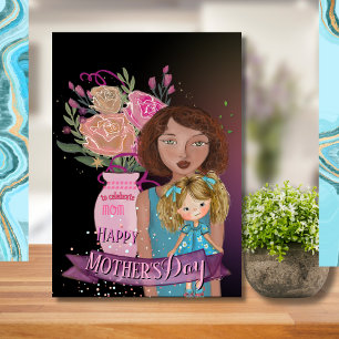 Whimsical Mutter Tochter Wasserfarbe Blume Feiertagskarte
