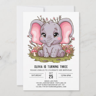 Whimsical Mystical Elephant Digital Geburtstag Einladung