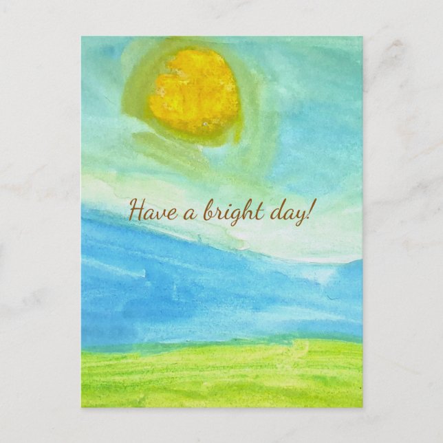 Whimsical Naive Art Sun Landscape Postkarte (Vorderseite)