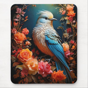 Whimsical Nature Blue Bird Mousepad