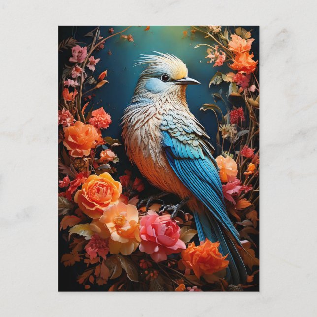 Whimsical Nature Blue Bird Postkarte (Vorderseite)