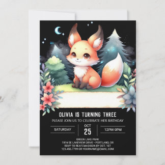 Whimsical Nature Fox Geburtstag digital Einladung