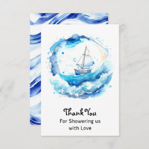 Whimsical Nautical Watercolor Boy Babydusche Dankeskarte