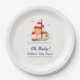 Whimsical Nautical Wild Lion Sailboat Babydusche Pappteller