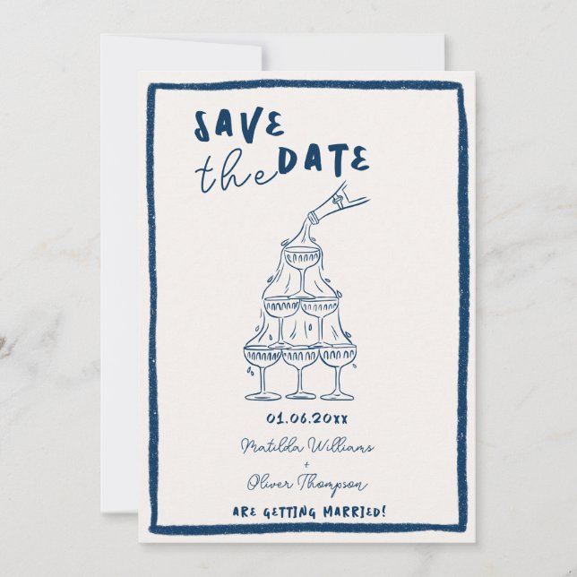 Whimsical Navy Blue Save the Date Einladung (Vorderseite)