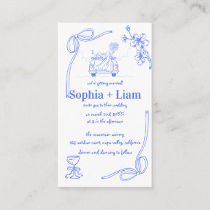 Whimsical Navy Französische Hochzeitseinladung Visitenkarte