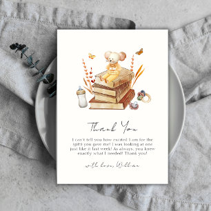 Whimsical Neutral Boho Book Mouse Kinderdusche Dankeskarte