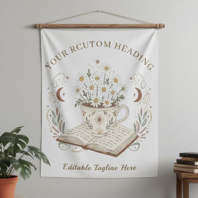 Whimsical Neutral Boho Teacup Flowers Design Wandteppich (Elegant Teacup Flowers Tapestry)