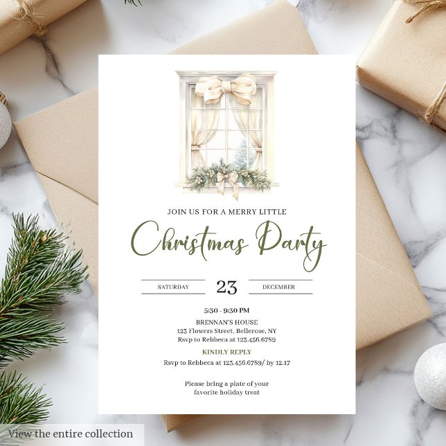 Whimsical Neutral Sage Beige Christmas Party Einladung (Whimsical Neutral Sage Beige Christmas Party)