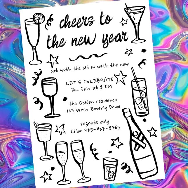 Whimsical NEW YEAR Party Cocktail Drinks nach Maß Einladung (Whimsical NEW YEAR Party Cocktail Drinks Custom Invitation
)