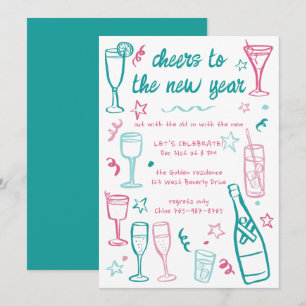 Whimsical NEW YEAR Party Cocktail Drinks nach Maß Einladung