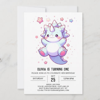 Whimsical Niedlich Dinosaur 1. Geburtstag Einladung