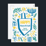 Whimsical Niedlich Dreidel Menorah CUSTOM HANUKKAH<br><div class="desc">Perfekte niedliche Karte für einen lustigen Urlaub! Handgemachte Kunst für Sie! Vollständig anpassbar! Klicken Sie auf "Personalisieren" oben, um den Text zu bearbeiten. Klicken Sie auf "Bearbeiten mit dem Designwerkzeug", um die Schriftart, Farben und Einstellungen anzupassen. (Karo auch mein Shop für alternative Designs) Dies ist eine Postkarte, Karo meinen Shop...</div>