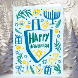 Whimsical Niedlich Dreidel Menorah CUSTOM HANUKKAH Feiertagskarte<br><div class="desc">Perfekte niedliche Karte für einen lustigen Urlaub! Handgemachte Kunst für Sie! Vollständig anpassbar! Klicken Sie auf "Personalisieren" oben, um den Text auf der Innenseite der Karte zu bearbeiten. Klicken Sie auf "Bearbeiten mit dem Designwerkzeug", um die Schriftart, Farben und Einstellungen anzupassen. (Karo auch mein Shop für alternative Designs) Dies ist...</div>
